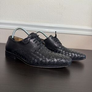Paul Fredrick Hector‎ Derby Black Leather Size 8M Made In Italy FSK119D Woven